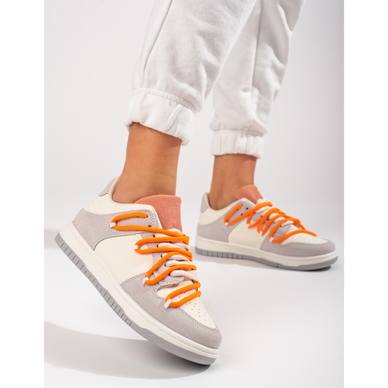 Deportivas Shelovet con cordones naranjas blanco 2