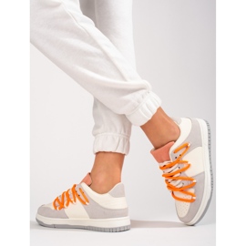 Deportivas Shelovet con cordones naranjas blanco 3
