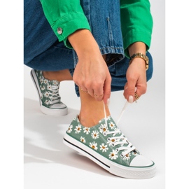 Deportivas mujer Shelovet verde con flores 1