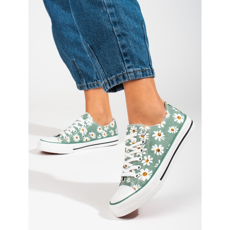 Deportivas mujer Shelovet verde con flores 2