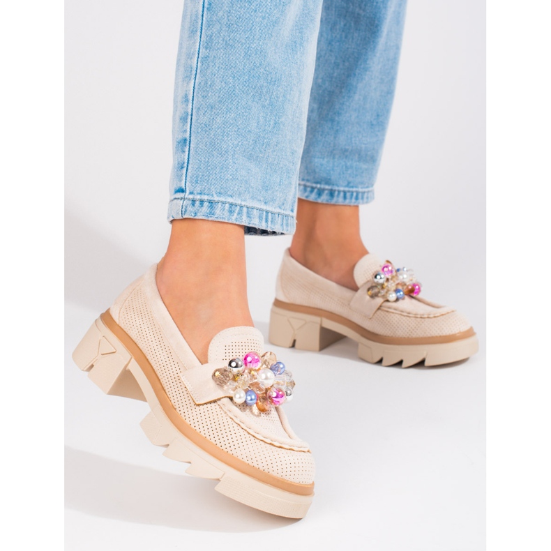 Seastar Mocasines mujer Shelovet ante con cristales beige 1