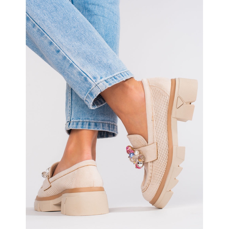 Seastar Mocasines mujer Shelovet ante con cristales beige 2