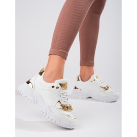 Deportivas Shelovet blancas y doradas con cadena blanco 1
