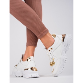 Deportivas Shelovet blancas y doradas con cadena blanco 2