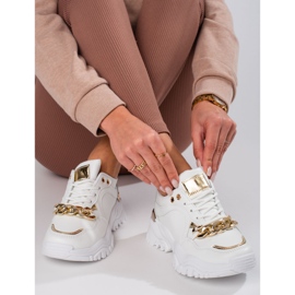 Deportivas Shelovet blancas y doradas con cadena blanco 3