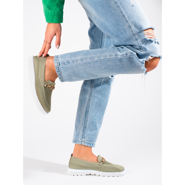 Mocasines mujer textil Shelovet oliva verde 2