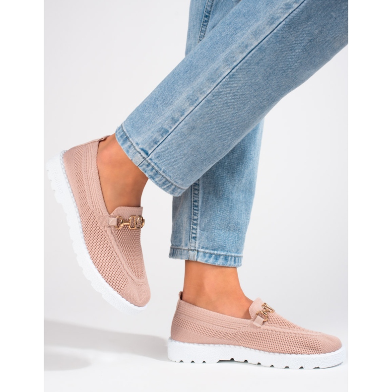 Mocasines de mujer textil polvo Shelovet rosado 2
