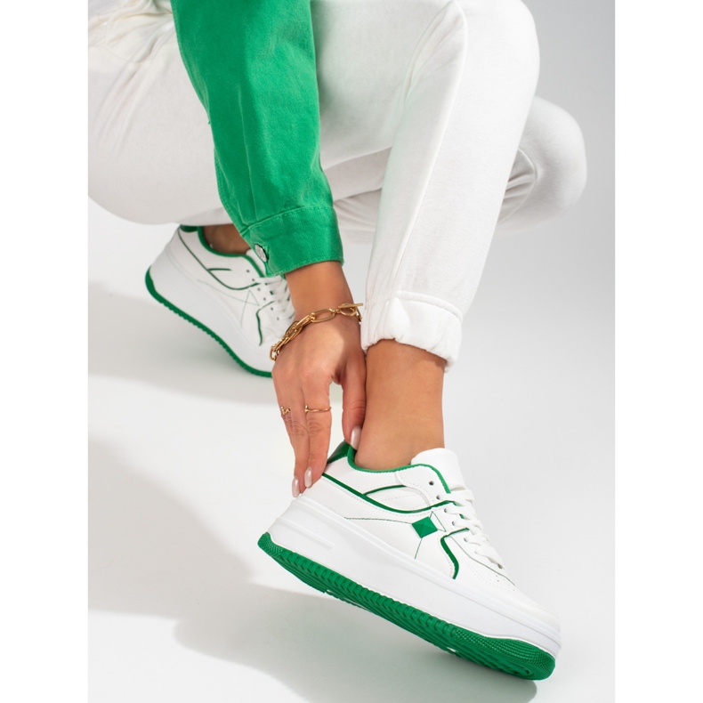 Deportivas mujer Shelovet blanco y verde 2