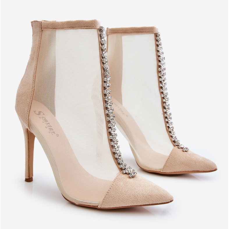 Botas De Tacón Alto De Mujer De Moda Con Malla Beige Rummi 1