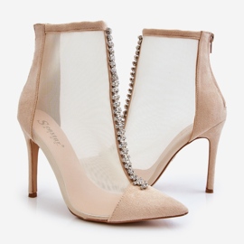 Botas De Tacón Alto De Mujer De Moda Con Malla Beige Rummi 2