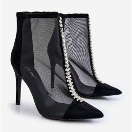 Botas De Tacón Alto De Mujer De Moda Con Malla Negro Rummi 10