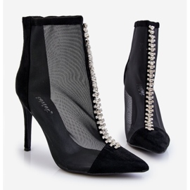 Botas De Tacón Alto De Mujer De Moda Con Malla Negro Rummi 1