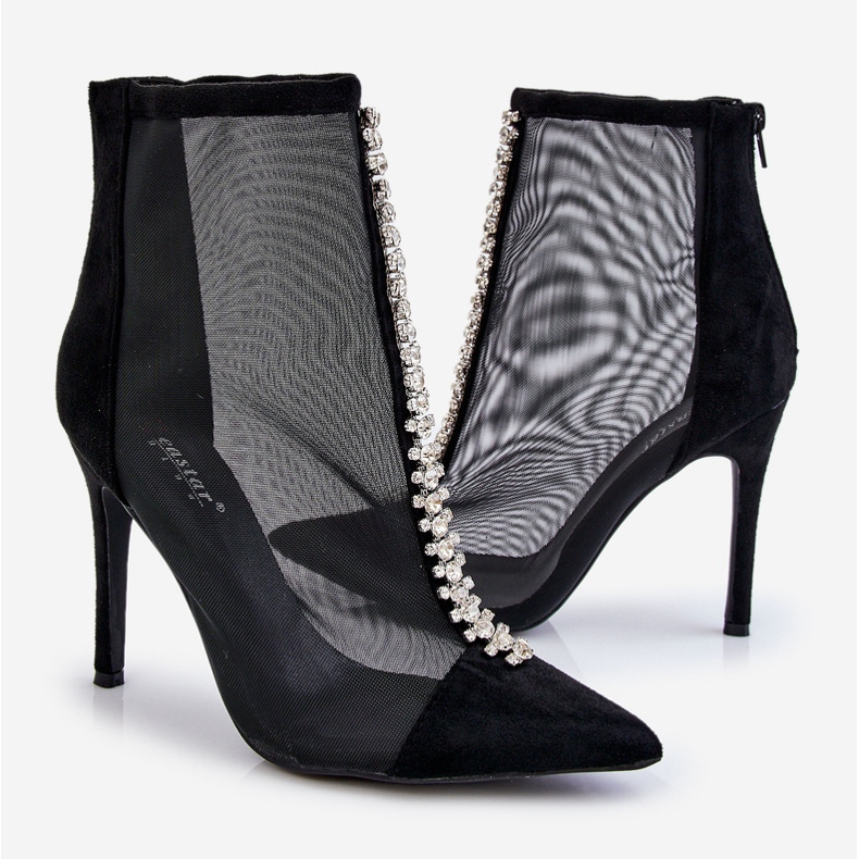 Botas De Tacón Alto De Mujer De Moda Con Malla Negro Rummi 2