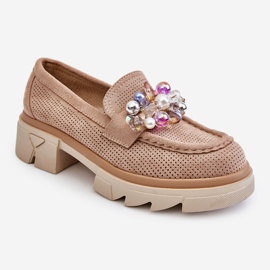 Mocasines Mujer Brogues Con Adornos Beige Issac 2
