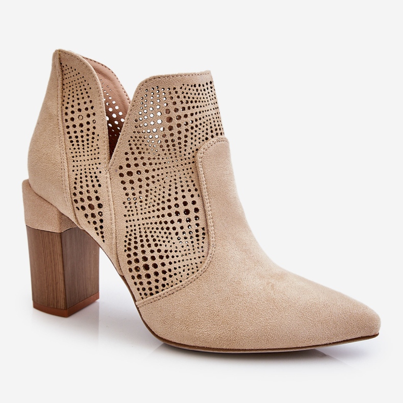 PM1 Botas Tacón Ante Calado Beige Claro Leanna marrón 2