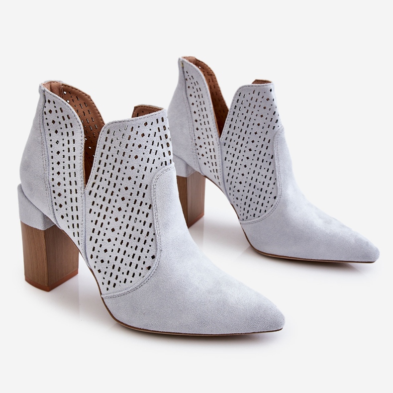 PM1 Botas Tacón Alto Caladas Ante Ante Gris Genevi plata 1