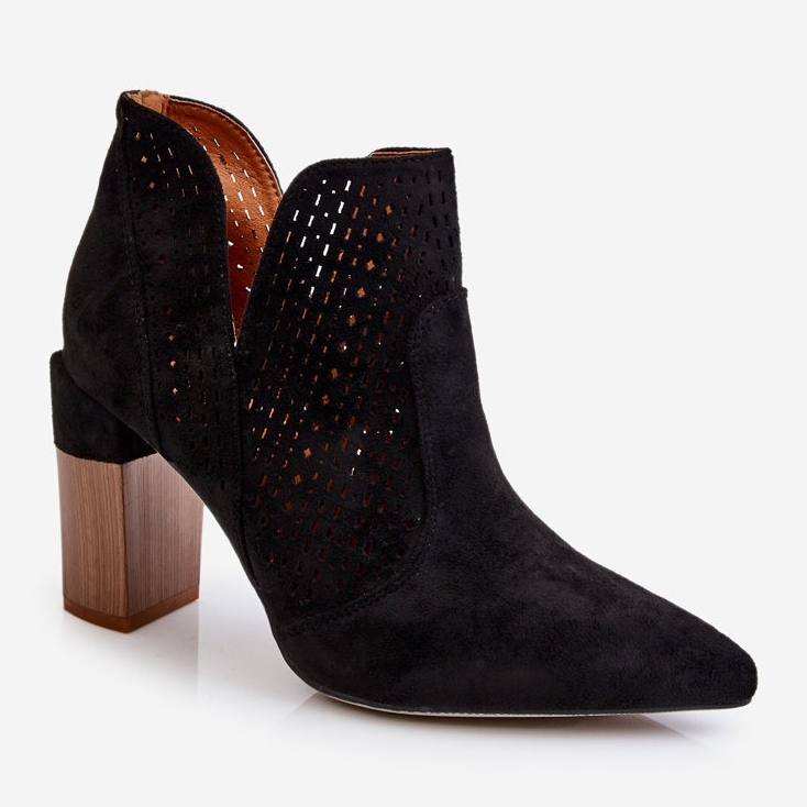 Botas De Tacón Alto Caladas De Ante De Moda Negro Genevi 2 Botas De Tacón Alto Caladas De Ante De Moda Negro Genevi 2