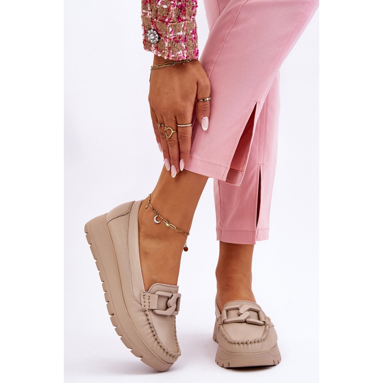 Lemar Mocasines De Piel Con Plataforma Y Adornos Desmond Beige 1