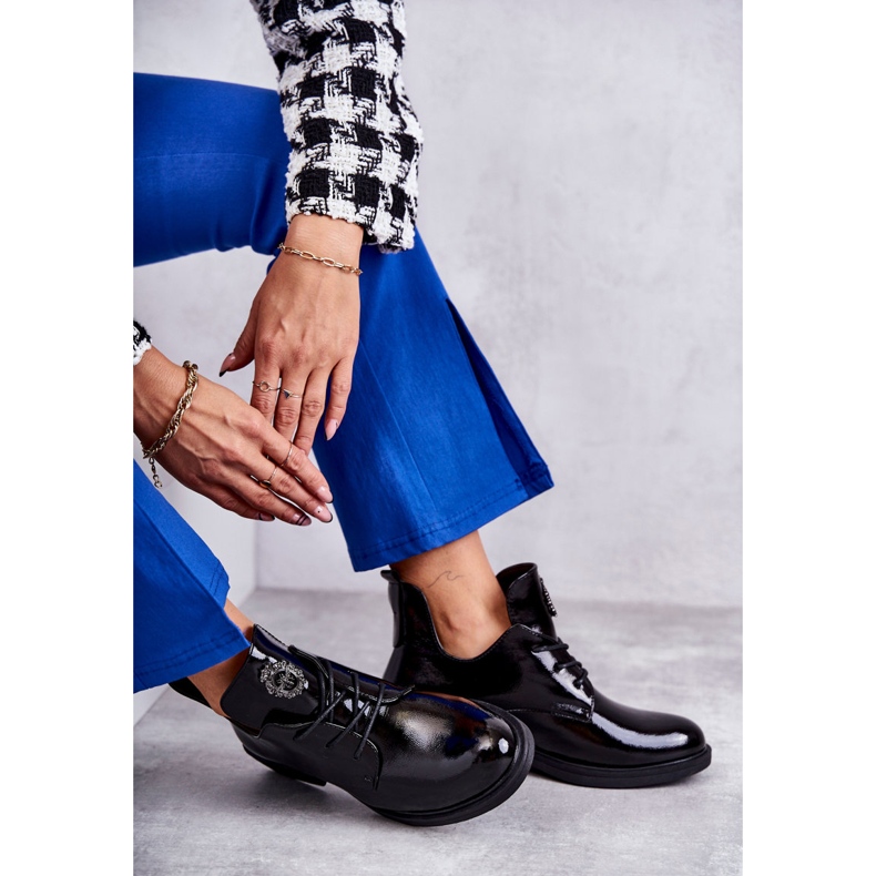 Vinceza Botines De Cordones Lacados Con Recortes Negro Fabiana 3