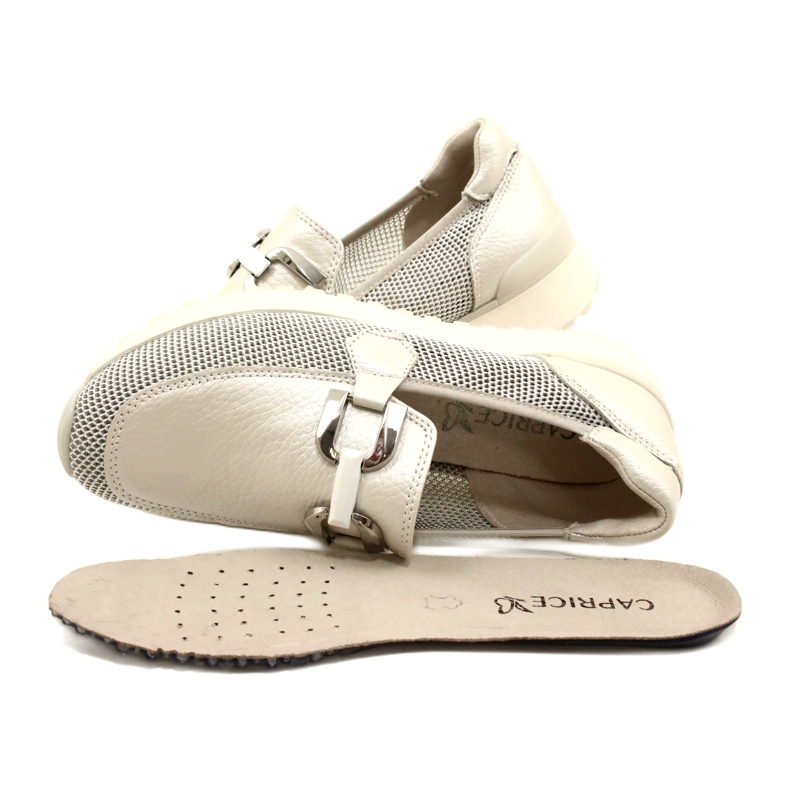 Mocasines de cuero para mujeres de Caprice con decoración 9-24502-20 132 Pearl peine blanco 8