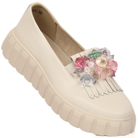 Zapatos de mujer en piel con plataforma con piedras decorativas Filippo DP4593/23 crudo 1