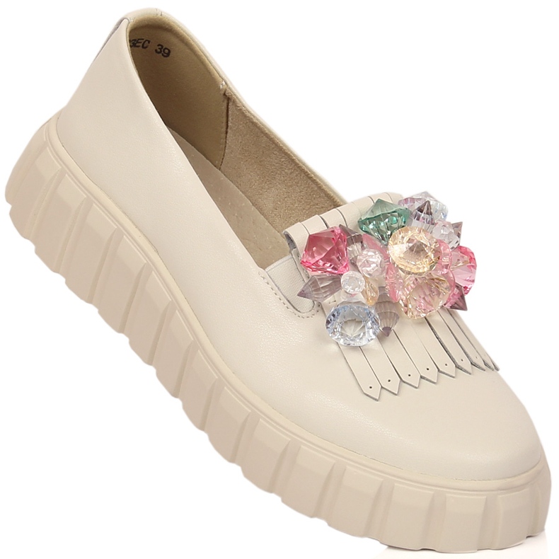 Zapatos de mujer en piel con plataforma con piedras decorativas Filippo DP4593/23 crudo 1