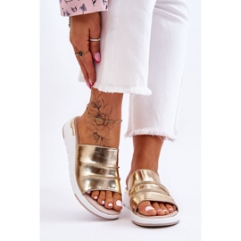 S.Barski Pantuflas De Mujer De Piel Con Cuña Baja Dorado Leona 1