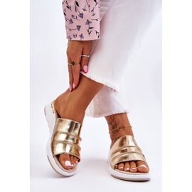 S.Barski Pantuflas De Mujer De Piel Con Cuña Baja Dorado Leona 2