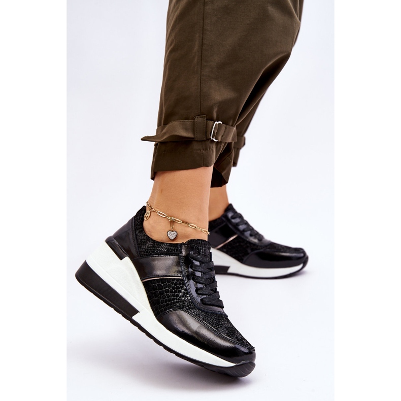 S.Barski Crosby Mujer Cuero Wedge Sneakers Negro 2