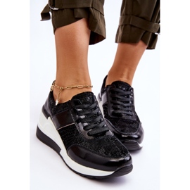 S.Barski Crosby Mujer Cuero Wedge Sneakers Negro 3