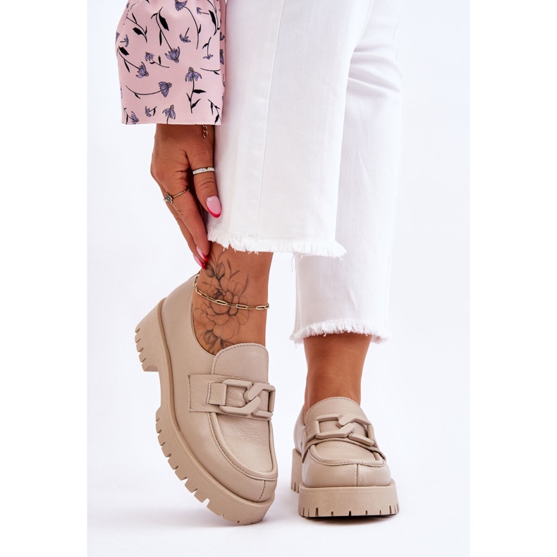 Lemar Mocasines De Cuero De Moda Beige Rayhan 1