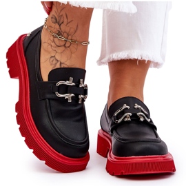 Mocasines De Piel Con Adorno GOE LL2N4040 Negro-Rojo 11
