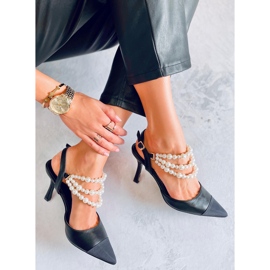 BM Zapatos de tacón abierto con perlas Harmony Black negro 3