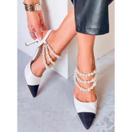 BM Zapatos de tacón abierto con perlas Harmony White blanco 2