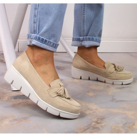 Filippo DP3162/23 mocasines cuña de piel con flecos beige 2