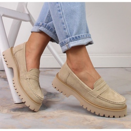 Mocasines de mujer en piel con tacón y plataforma beige Filippo DP4586/23 1