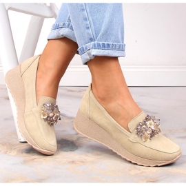 Mocasines mujer en piel con cuña y cristales Filippo beige DP4563/23 1