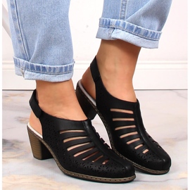 Sandalias mujer piel tacón alto cómodas Rieker 40959-00 negro 7