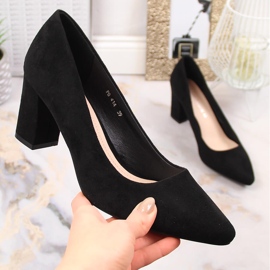 Zapatos de tacón de ante negro para mujer en el poste Sergio Leone PB414 1