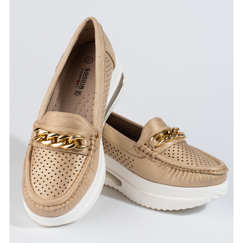 SHELOVET Mocasines mujer dorados Slovet con plataforma 1