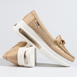 SHELOVET Mocasines mujer dorados Slovet con plataforma 2