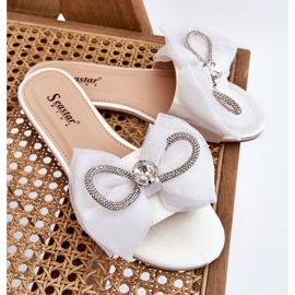 Pantuflas De Mujer Con Lazo Y Strass Blanco Jolene 7