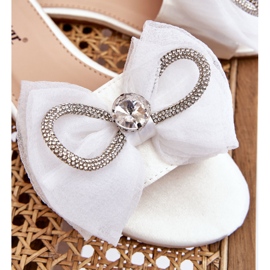 Pantuflas De Mujer Con Lazo Y Strass Blanco Jolene 8