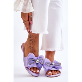 Pantuflas De Mujer Con Lazo Y Strass Morado Jolene violeta 1