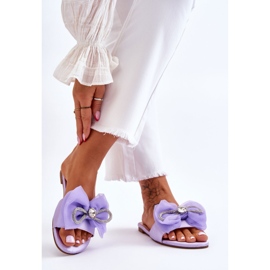 Pantuflas De Mujer Con Lazo Y Strass Morado Jolene violeta 2