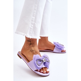 Pantuflas De Mujer Con Lazo Y Strass Morado Jolene violeta 4
