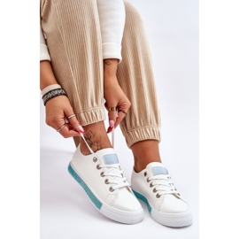 Zapatillas bajas de mujer con chorros Demira blancos y azules 1