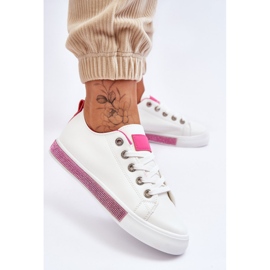 Zapatillas bajas de mujer con chorros Demira en blanco y rosa 3