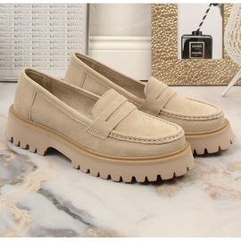 Mocasines de mujer en piel con tacón y plataforma beige Filippo DP4586/23 5