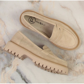 Mocasines de mujer en piel con tacón y plataforma beige Filippo DP4586/23 6